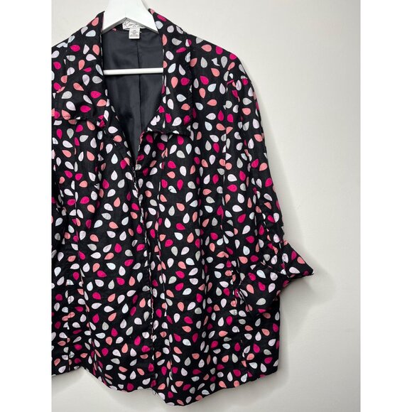 Kim Rogers Linen Blend Jacket Size 3X Black Pink Leaf Print - Picture 4 of 13